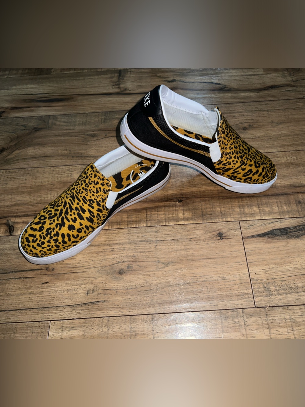 Nike Leopard Print Slip-On Sneakers in Tan and Black - Picture 2 of 3